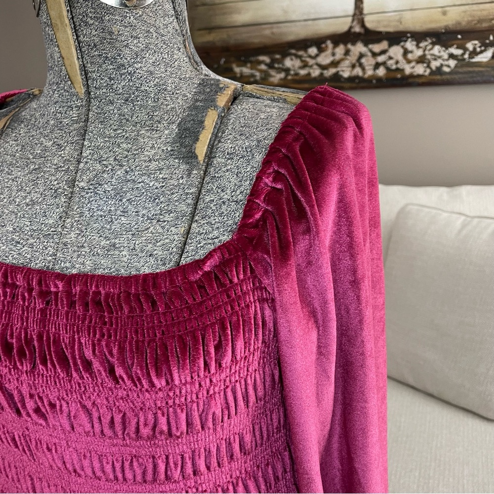 fuchsia XS M LC Lauren Conrad pink long sleeve babydoll dress velvet - Picture 3 of 10
